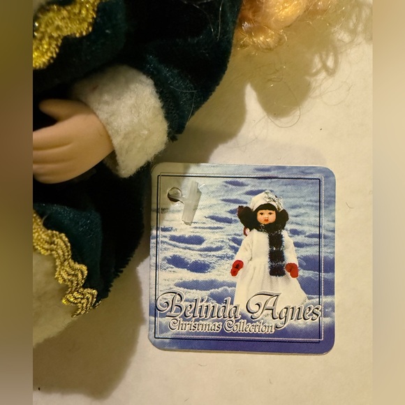 Belinda Agnes Vintage Trio Of Porcelain Faced Holiday Dolls w Stands 7” - Picture 3 of 5